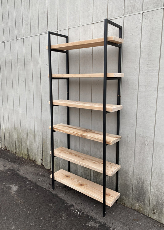 Plank Wood Shelving/Urban Wood Shelving, Custom Office Storage Shelf, Metal Bookcase Ladder Support